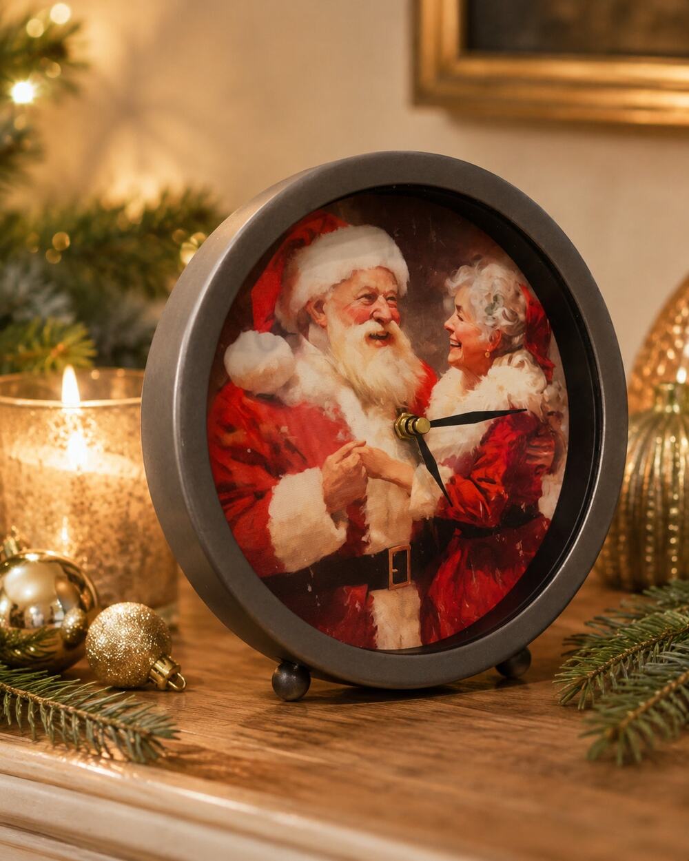 Rae Dunn Christmas Santa Clock 8” Easel Tabletop Hand Altered Holiday Decor